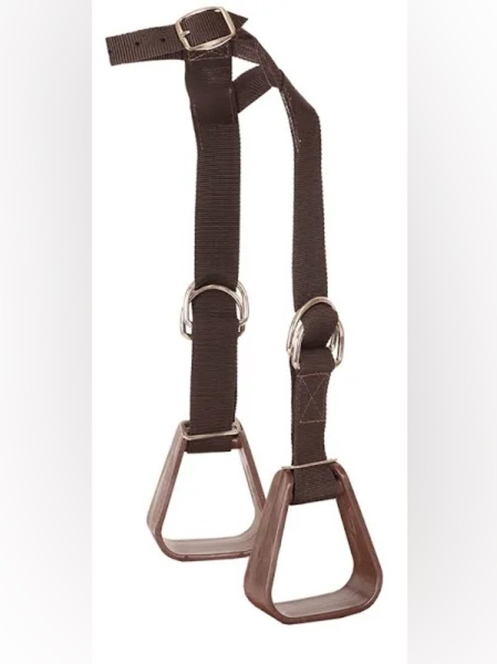 NEW Mustang Kiddy-Up Saddle Adjuster Stirrups Brown Nylon Webbing Youth Riding